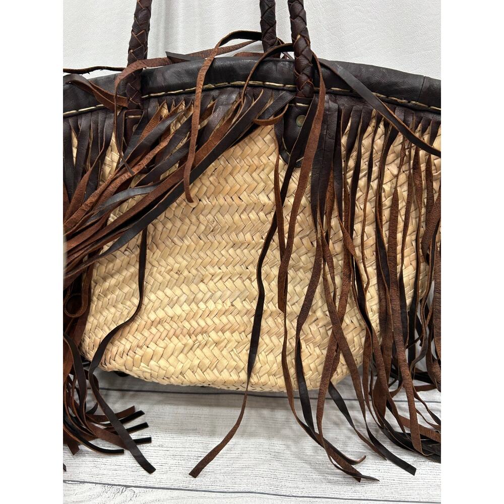 Z&L Straw Woven Fringe Brown Beige Raffia Braided Strap‎ Boho Shoulder Tote NWT - Picture 6 of 8